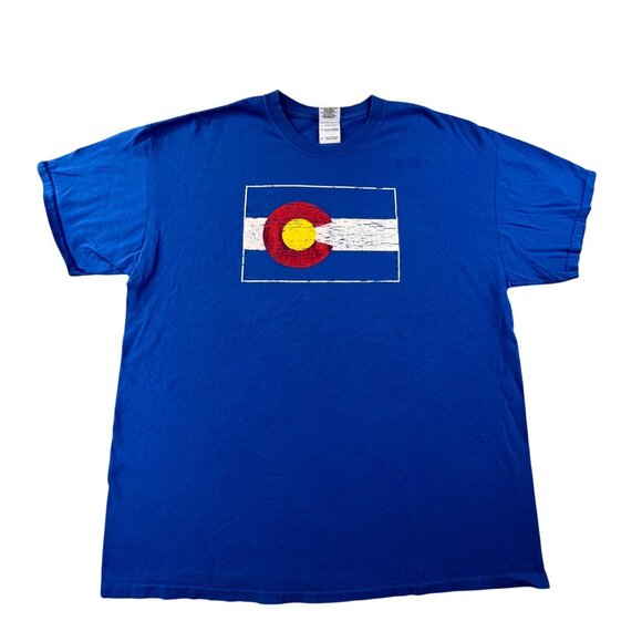Y2K Colorado State Flag Shirt Men's XL Blue Gildan Heavy Cotton Graphic design - Picture 1 of 7